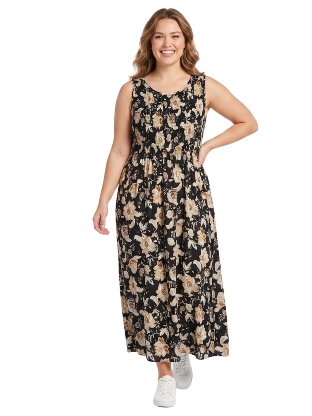 NWT Croft & Barrow Smocked Floral Midi Dress XL